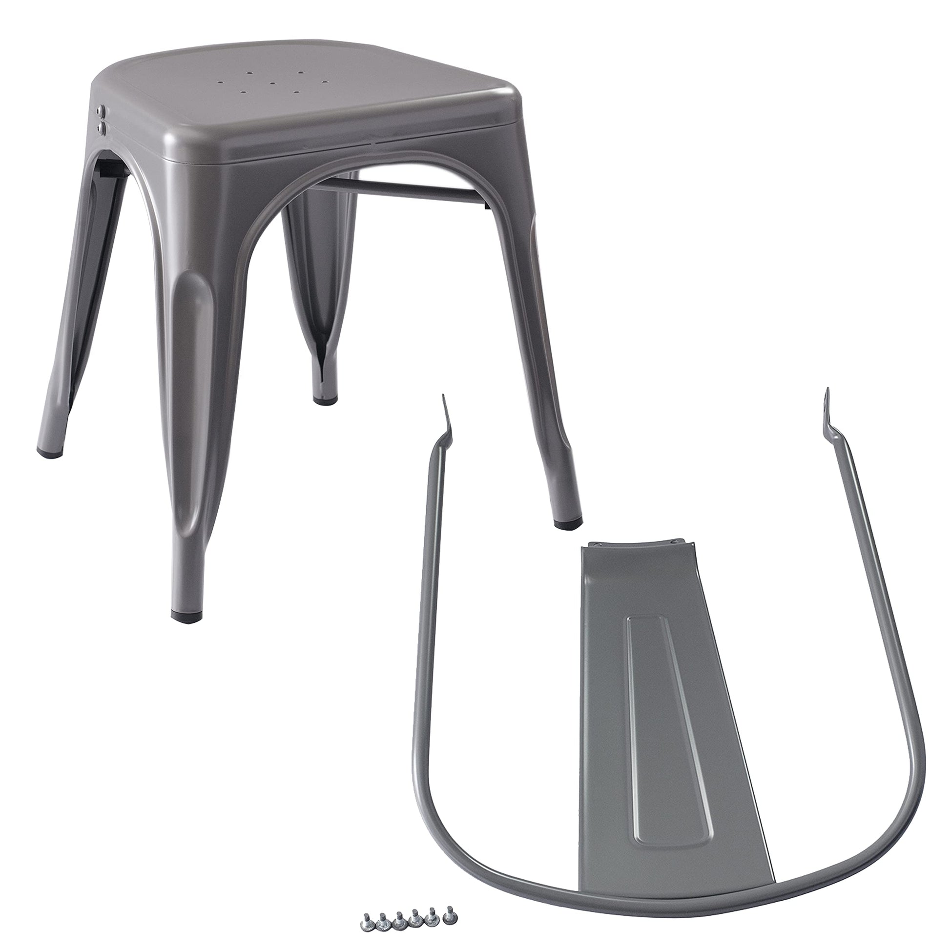 Amazon Basics Esszimmerstühle aus Metall, Schwarz, mit Rückenlehne, stapelbar, Bistro, Küche, Innen- & Außenbereich, 4er-Set, Dunkelgrau, 51 x 43 x 85 cm