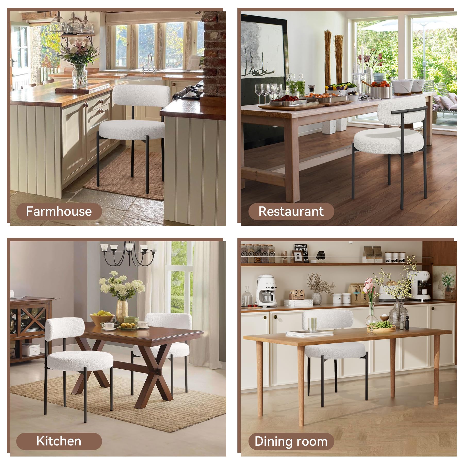 Hawthyhome Esszimmerstühle 4er Set丨Teddy Stoff Runde Boucle Stühle·Mid-Century gepolsterte Küchenstühle·Dining Chairs mit Metallbeinen·Creme beige wei߷FU01031WH-4